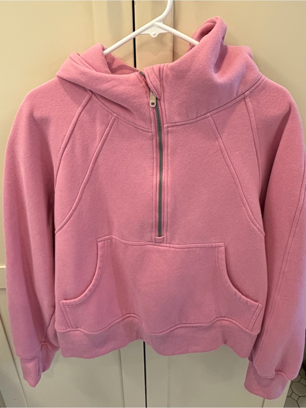 Pink Half-Zip Hooded Women's Sweatshirt (dusty pink)